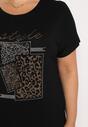 Czarny Bawełniany T-shirt z Ozdobnym Napisem i Cyrkoniami Krisiona