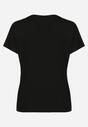 Czarny Bawełniany T-shirt z Ozdobnym Napisem i Cyrkoniami Krisiona