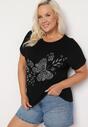 Czarny Klasyczny Bawełniany T-shirt z Nadrukiem Wiloa