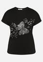 Czarny Klasyczny Bawełniany T-shirt z Nadrukiem Wiloa