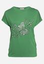 Zielony Klasyczny Bawełniany T-shirt z Nadrukiem Wiloa