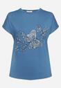 Jasnoniebieski Klasyczny Bawełniany T-shirt z Nadrukiem Wiloa