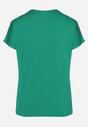 Zielony Klasyczny T-shirt z Bawełny Ozdobiony Nadrukiem i Cyrkoniami Kristinae