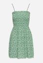 Zielona Bawełniana Sukienka na Regulowanych Ramiączkach z Elastycznym Dekoltem Risetta