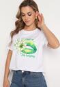 Biało-Zielony T-shirt z Bawełny z Ozdobnym Printem Xarilla