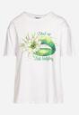 Biało-Zielony T-shirt z Bawełny z Ozdobnym Printem Xarilla