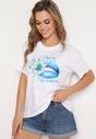 Biało-Niebieski T-shirt z Bawełny z Ozdobnym Printem Xarilla
