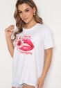Biało-Różowy T-shirt z Bawełny z Ozdobnym Printem Xarilla