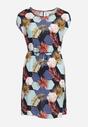 Granatowa Sukienka Wiązana w Talii w Abstrakcyjny Wzór z Tyłu Rozcięcie Risallete