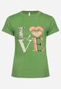 Zielony T-shirt z Krótkim Rękawem i Ozdobnym Nadrukiem Testolene