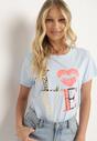 Jasnoniebieski T-shirt z Krótkim Rękawem i Ozdobnym Nadrukiem Testolene