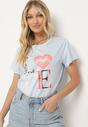 Jasnoniebieski T-shirt z Krótkim Rękawem i Ozdobnym Nadrukiem Testolene