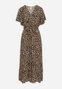 Brązowa Bawełniana Sukienka Kopertowa z Gumką w Pasie Wiązana Materiałowym Paskiem Krisstina