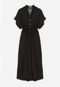 Czarna Bawełniana Sukienka z Koszulową Górą i Ściągaczem w Talii Vikleta