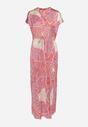 Różowo-Beżowa Rozkloszowana Sukienka ze Ściągaczem w Talii w Stylu Boho Dimirra