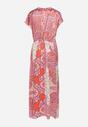 Różowo-Beżowa Rozkloszowana Sukienka ze Ściągaczem w Talii w Stylu Boho Dimirra