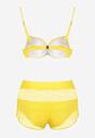Żółte Bikini Stanik z Metalową Aplikacją Majtki Typu Figi Siateczkowe Szorty z Gumką Vikaella