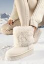 Beżowe Krótkie Śniegowce na Platformie z Futerkiem Naontia