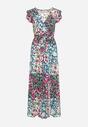 Fioletowo-Niebieska Wiskozowa Sukienka z Gumką w Pasie i Materiałowym Paskiem w Talii Dimollia