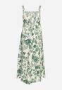 Zielono-Biała Bawełniana Sukienka na Szerokich Ramiączkach z Rozcięciem na Nogę i Gumką w Talii Dimrrose