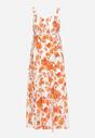Pomarańczowo-Biała Bawełniana Sukienka na Szerokich Ramiączkach z Rozcięciem na Nogę i Gumką w Talii Dimrrose