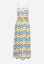 Niebiesko-Żółta Sukienka z Wiskozy z Cienkimi Ramiączkami i Paskiem w Talii Vikiri