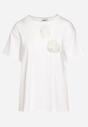 Biały T-shirt z Bawełny z Aplikacją 3D w Kształcie Kwiatu Risandra