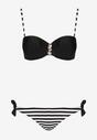 Czarno-Białe Bikini 2-Częściowe Stanik z Ozdobnymi Guzikami Majtki z Wiązaniem po Bokach Vikkama