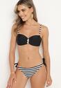 Czarno-Białe Bikini 2-Częściowe Stanik z Ozdobnymi Guzikami Majtki z Wiązaniem po Bokach Vikkama
