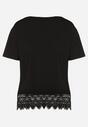 Czarny Klasyczny T-shirt z Bawełny Ozdobiony Koronką Irrlea