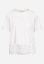 Biały Klasyczny T-shirt z Bawełny Ozdobiony Koronką Irrlea