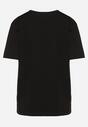 Czarny Bawełniany T-shirt z Ozdobnymi Łańcuszkami przy Dekolcie Uglefia