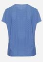 Niebieski Ażurowy T-shirt z Bawełną Ozdobiony Cyrkoniami Deviana