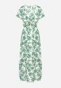 Zielona Wiskozowa Sukienka o Rozkloszowanym Kroju z Gumką w Talii i Materiałowym Paskiem Vikletta