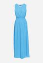 Niebieska Wiskozowa Sukienka z Kopertowym Dekoltem i Gumkami w Talii Joridia