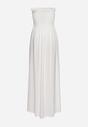 Biała Wiskozowa Sukienka z Marszczonym Dekoltem Bandeau Vikiraias