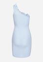Niebieska Asymetryczna Sukienka z Bawełny Ozdobiona Falbanką przy Dekolcie Vikillis
