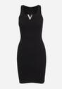 Czarna Taliowana Sukienka z Bawełny na Ramiączkach z Metalowym Elementem przy Dekolcie Vikimirra