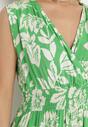 Zielona Rozkloszowana Sukienka z Wiskozy w Kwiaty z Gumką w Talii Eranea