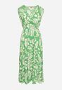 Zielona Rozkloszowana Sukienka z Wiskozy w Kwiaty z Gumką w Talii Eranea
