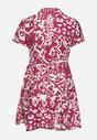 Różowo-Biała Rozkloszowana Sukienka z Koszulową Górą i Materiałowym Paskiem w Talii Giefia