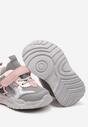 Szaro-Różowe Płaskie Buty Sportowe Sneakersy ze Skórzaną Wkładką na Rzep z Metaliczną Wstawką Tialemas