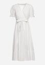 Biała Ażurowa Rozkloszowana Sukienka z Bawełną i Gumką w Talii Brinevia