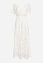 Biała Bawełniana Ażurowa Sukienka Hiszpanka z Gumką w Talii Lianeavia