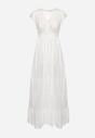 Biała Bawełniana Rozkloszowana Sukienka z Ażurowym Wzorem i Gumką w Talii Ozdobiona Guzikami Venevia