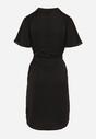 Czarna Sukienka Trapezowa z Koszulową Górą i Materiałowym Paskiem w Talii Vikiiona