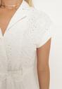 Biała Bawełniana Ażurowa Sukienka na Guziki o Koszulowym Kroju Wiązana Paskiem Grosofia