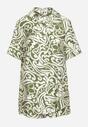 Zielony Wiskozowy Komplet Koszula z Krótkim Rękawem Szorty z Gumką w Talii Tinnitha