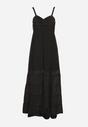 Czarna Sukienka z Bawełną na Regulowanych Ramiączkach z Elastyczną Gumką na Plecach Tinathias