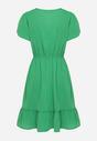 Zielona Rozkloszowana Sukienka z Gumką w Talii i Falbanką Welimia